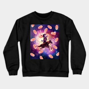 Cowboy Space Cat On Hyena Unicorn - Hot Dog Crewneck Sweatshirt